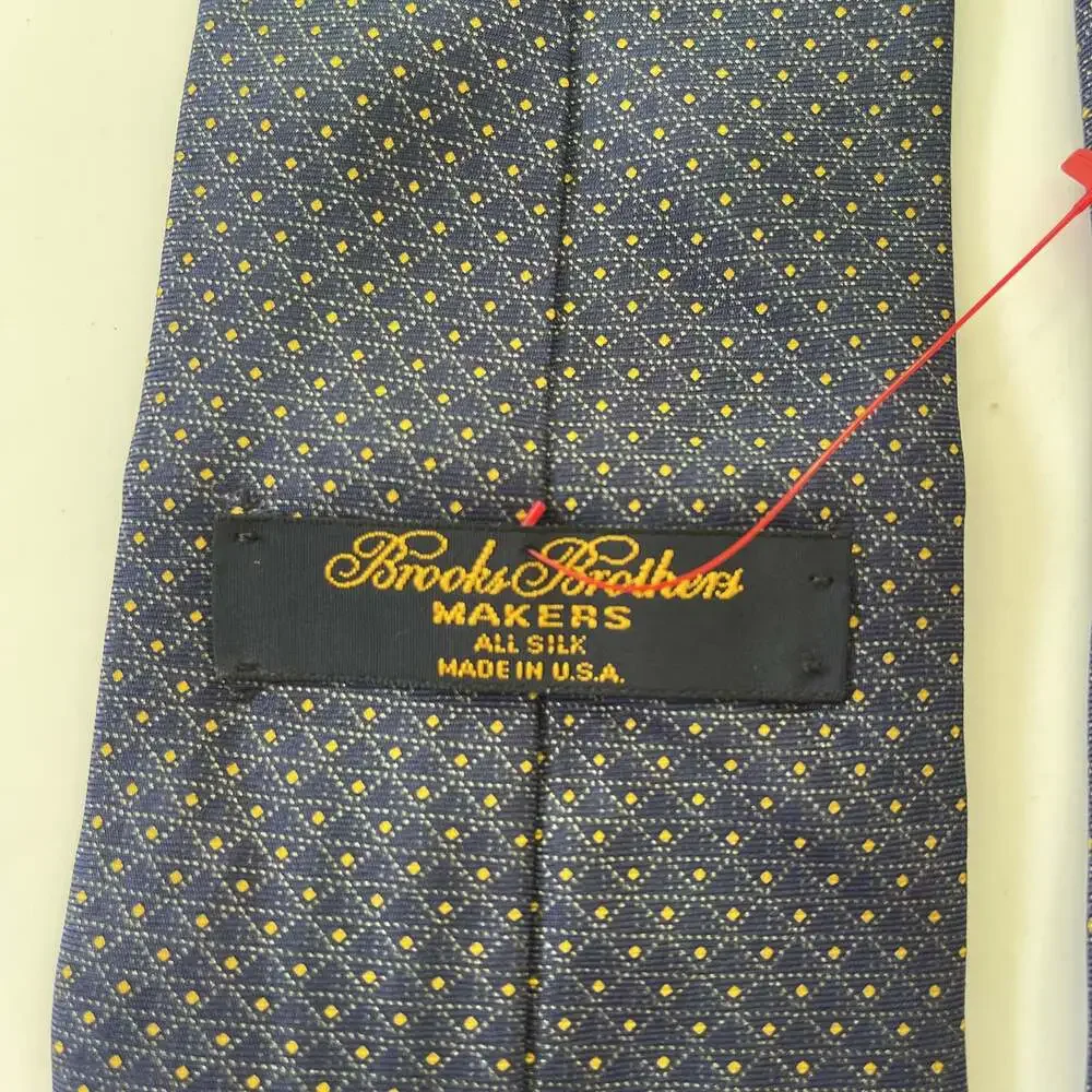 Navy Blue Silk Tie with Gold Polka Dots